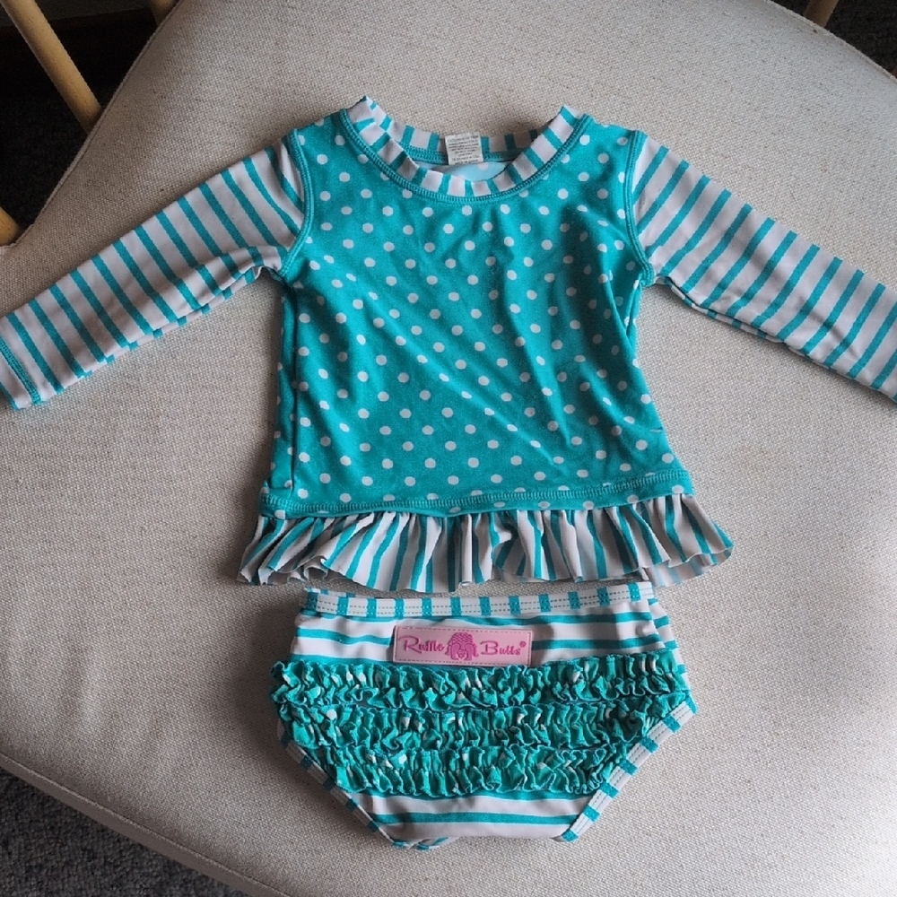 Teal Polka Dot and Striped Baby Outfit